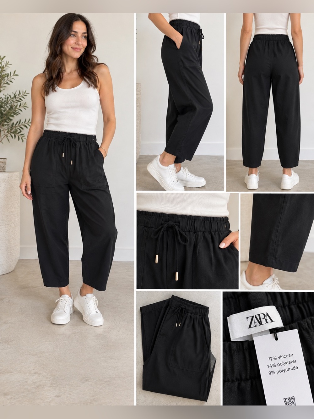 ZARA Black Relaxed Tapered Pants NWT – Elastic Waist